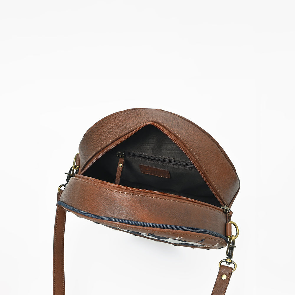 Ohlay Round Western Crossbody Bag for Women, Hand Tooled Genuine Leather Purse