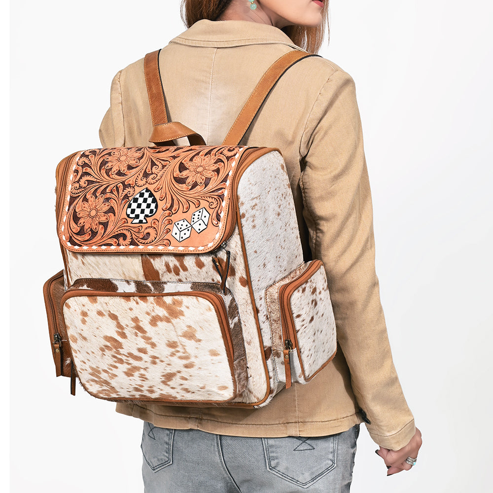 Ohlay Western Cowhide Leather Backpack for Women, Hand Tooled Genuine Leather Travel Bag