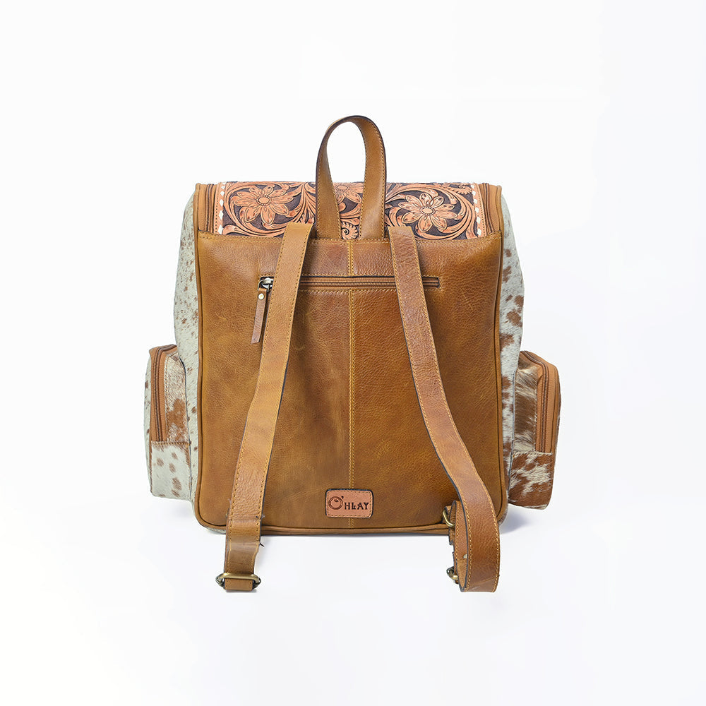 Ohlay Western Cowhide Leather Backpack for Women, Hand Tooled Genuine Leather Travel Bag