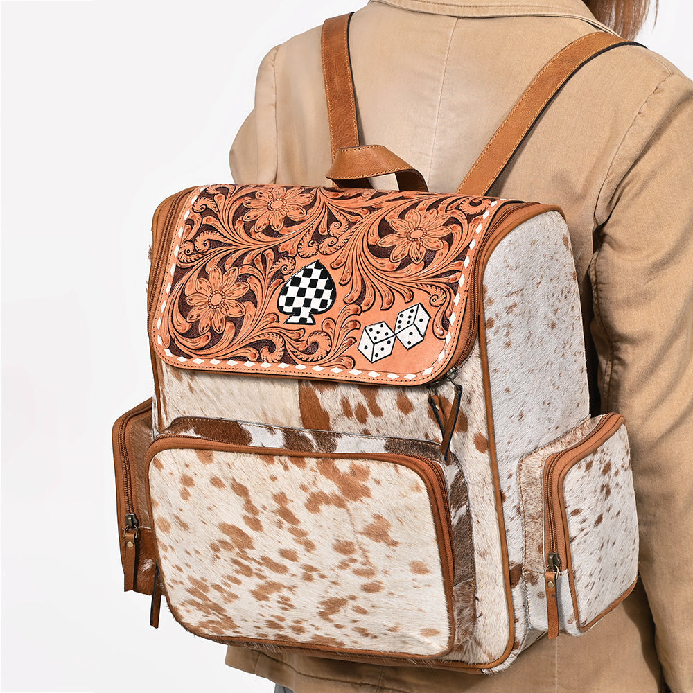 Ohlay Western Cowhide Leather Backpack for Women, Hand Tooled Genuine Leather Travel Bag