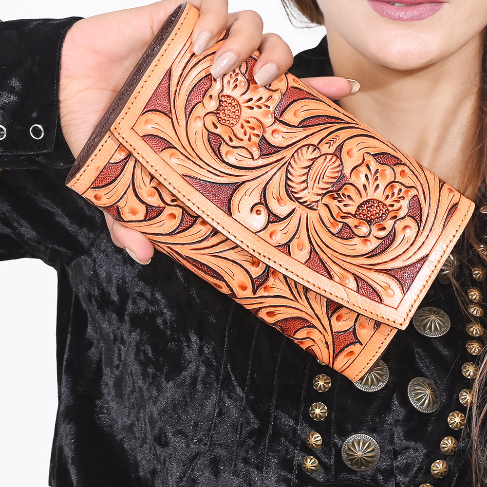 OHLAY Wallet Hand Tooled Genuine Leather Women Bag Western Handbag Purse | Womens Handbags |Leather Belt for Summer