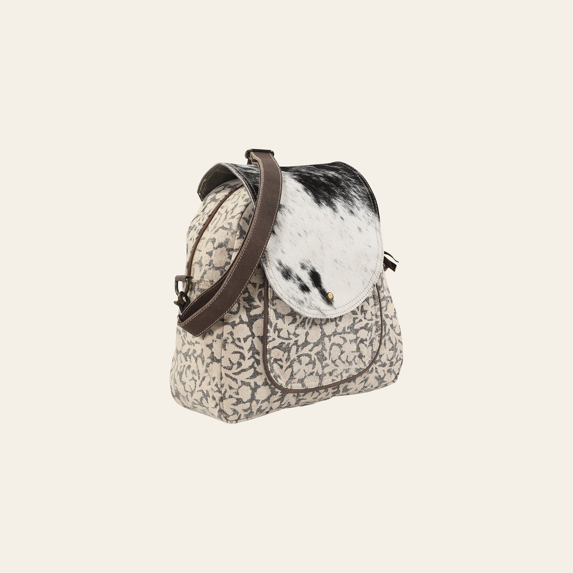 Ohlay Bags KB114 Backpack Upcycled Canvas Hair-On Genuine Leather Women Bag Western Handbag Purse