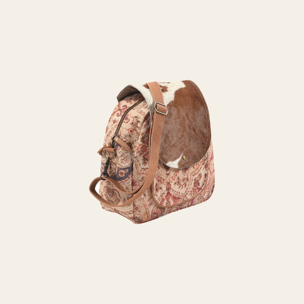 Ohlay Bags KB115 Backpack Upcycled Canvas Hair-On Genuine Leather Women Bag Western Handbag Purse