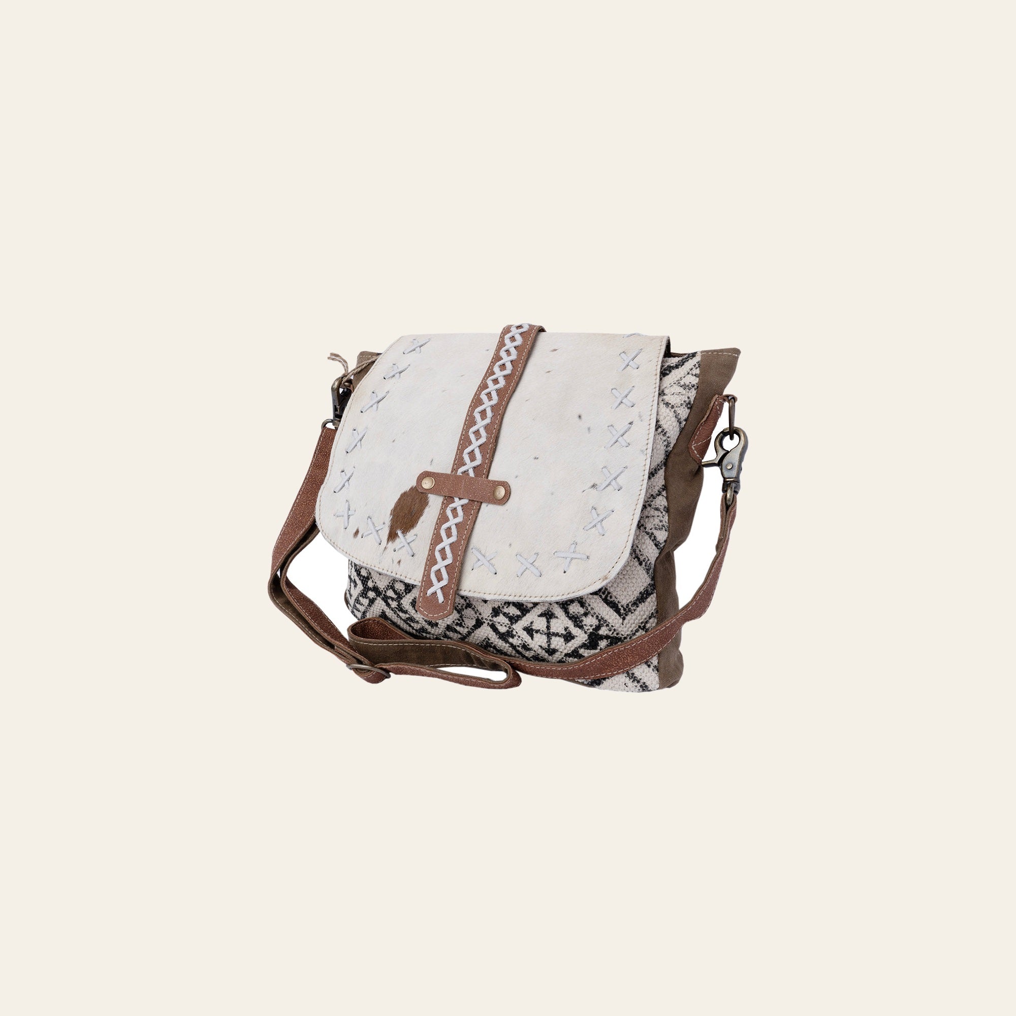 Ohlay Bags KB122 Cross Body Ii Upcycled Wool Canvas Hair-On Genuine Leather Women Bag Western Handbag Purse