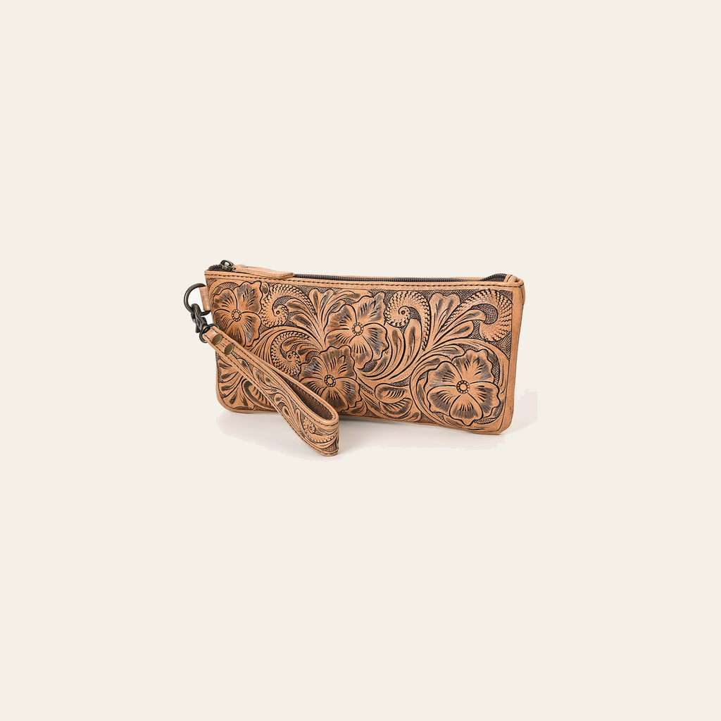 Ohlay Bags OHG111 Wristlet Hand Tooled Genuine Leather Women Bag Western Handbag Purse