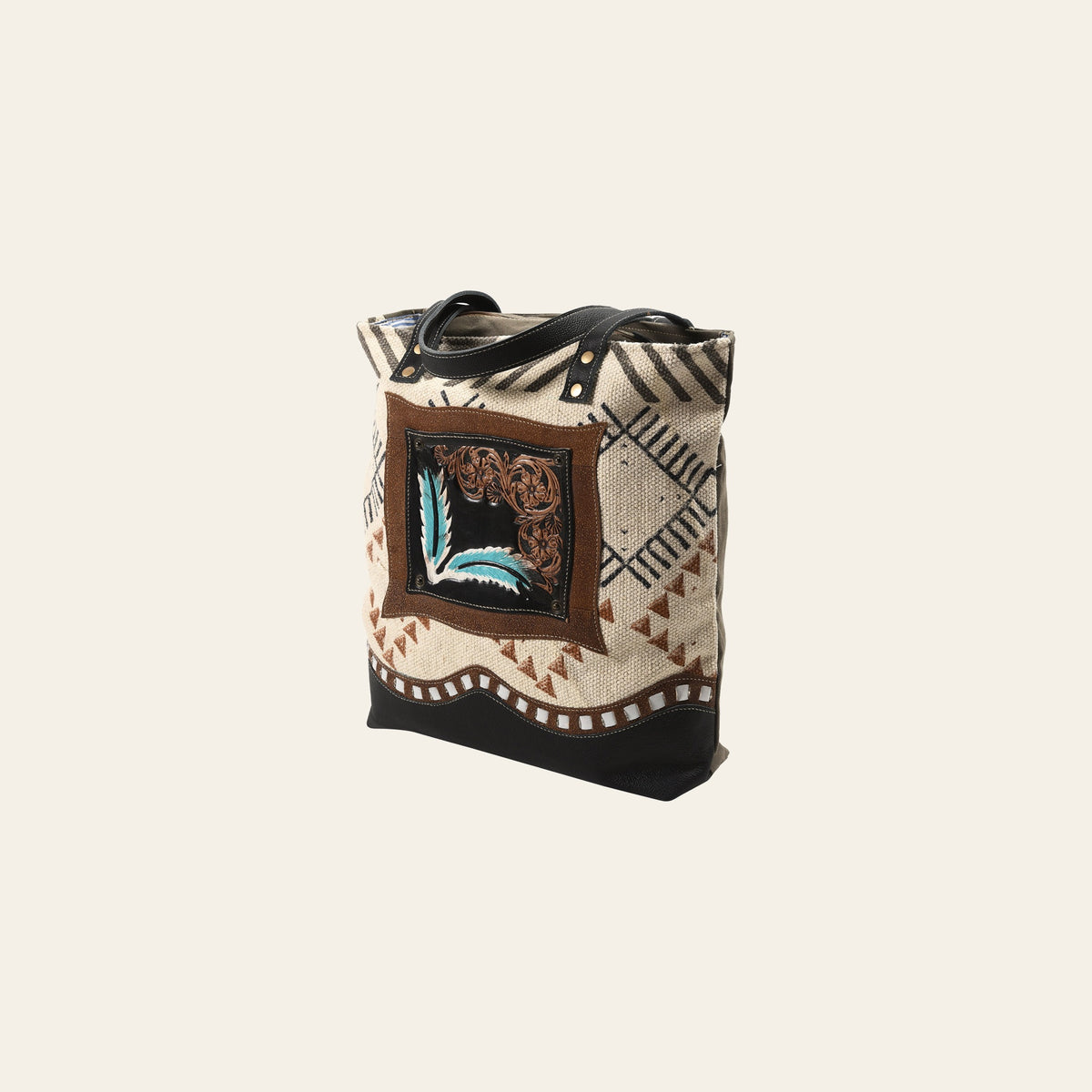Ohlay Bags OHV113 Tote Hand Tooled Upcycled Canvas Genuine Leather Women Bag Western Handbag Purse