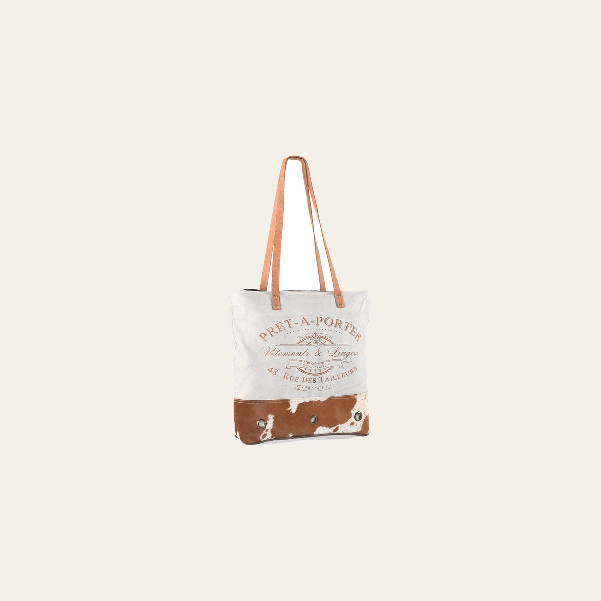Ohlay Bags OHV167 Tote Upcycled Canvas Hair-On Genuine Leather Women Bag Western Handbag Purse