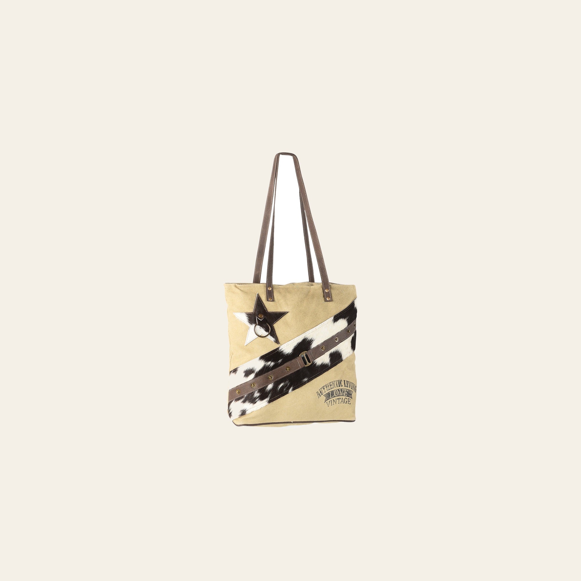 Ohlay Bags OHV172 Tote Upcycled Canvas Hair-On Genuine Leather Women Bag Western Handbag Purse