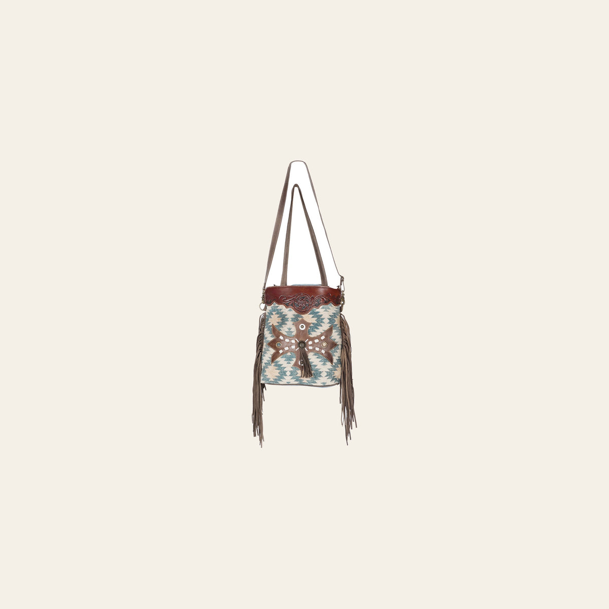 Ohlay Bags OHV176 Tote Hand Tooled Upcycled Canvas Genuine Leather Women Bag Western Handbag Purse