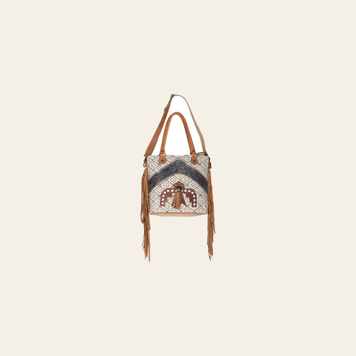 Ohlay Bags OHV177 Tote Hand Tooled Upcycled Canvas Genuine Leather Women Bag Western Handbag Purse