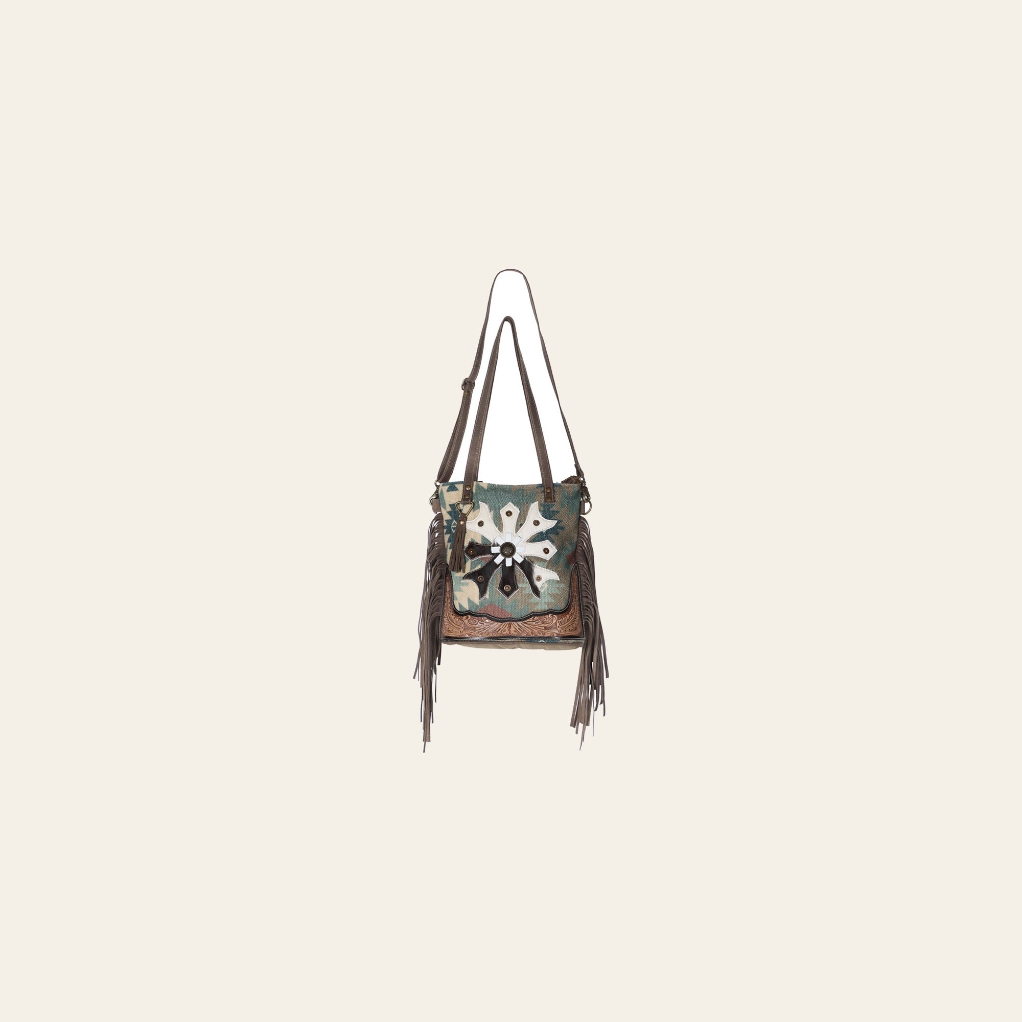 Ohlay Bags OHV180 Tote Hand Tooled Upcycled Canvas Hair-On Genuine Leather Women Bag Western Handbag Purse
