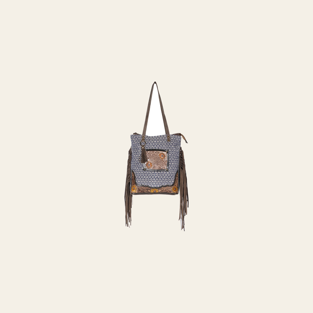 Ohlay Bags OHV184 Tote Hand Tooled Upcycled Canvas Genuine Leather Women Bag Western Handbag Purse