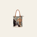 Ohlay Bags OHV193 Tote Hand Tooled Upcycled Canvas Hair-On Genuine Leather Women Bag Western Handbag Purse