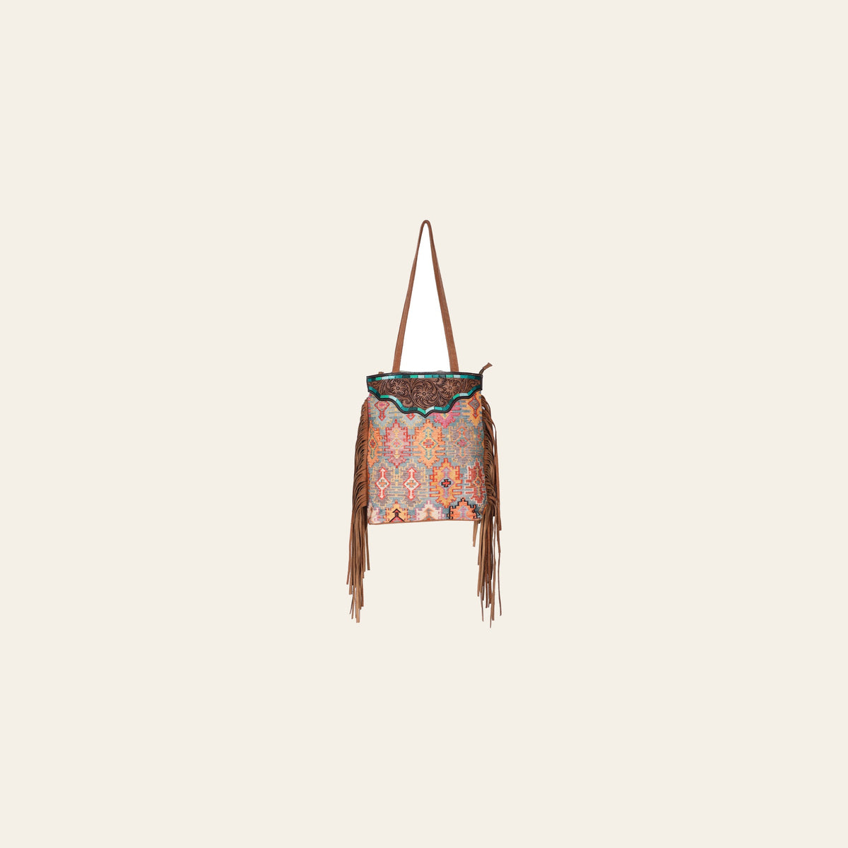 Ohlay Bags OHV198 Tote Hand Tooled Upcycled Canvas Genuine Leather Women Bag Western Handbag Purse