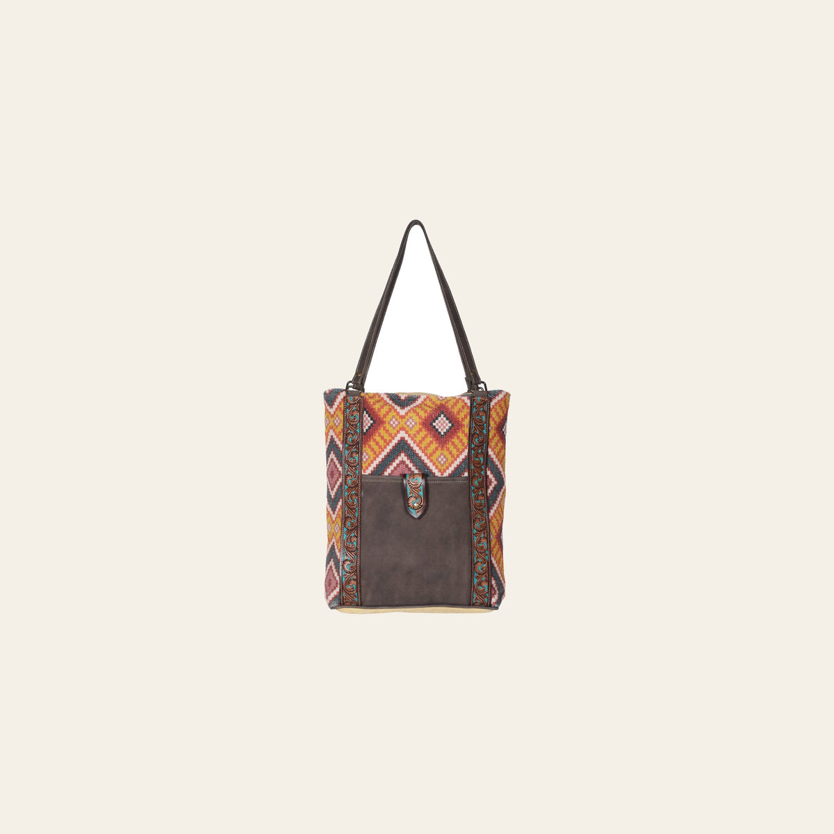 Ohlay Bags OHV199 Tote Hand Tooled Upcycled Wool Canvas Genuine Leather Women Bag Western Handbag Purse