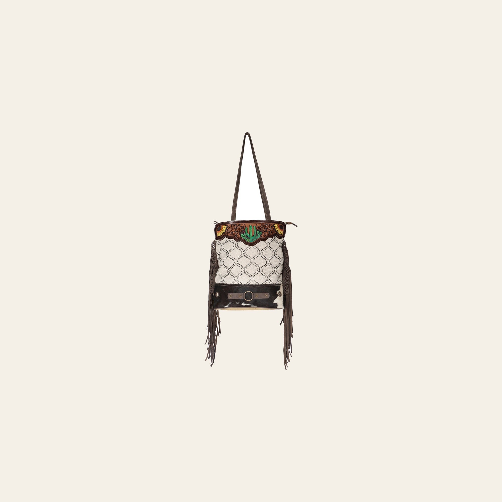 Ohlay Bags OHV204 Tote Hand Tooled Upcycled Canvas Hair-On Genuine Leather Women Bag Western Handbag Purse