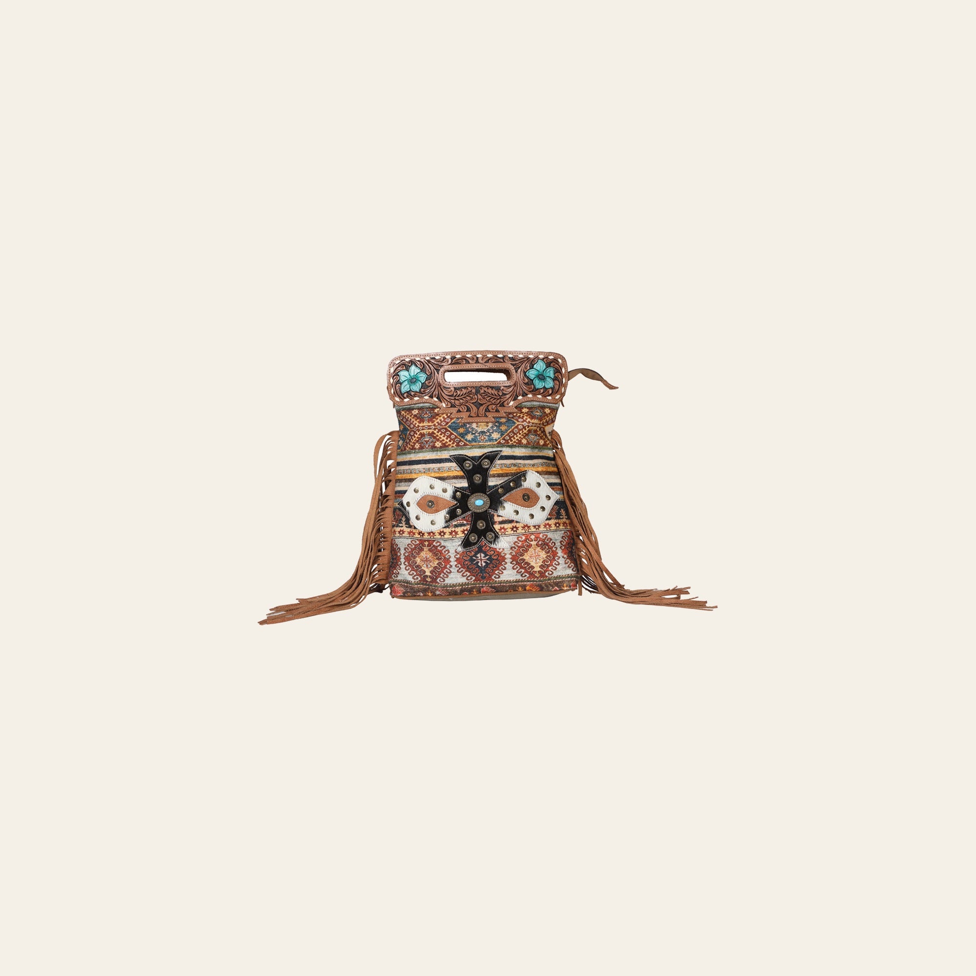 Ohlay Bags OHV206 Clutch Hand Tooled Upcycled Canvas Hair-On Genuine Leather Women Bag Western Handbag Purse