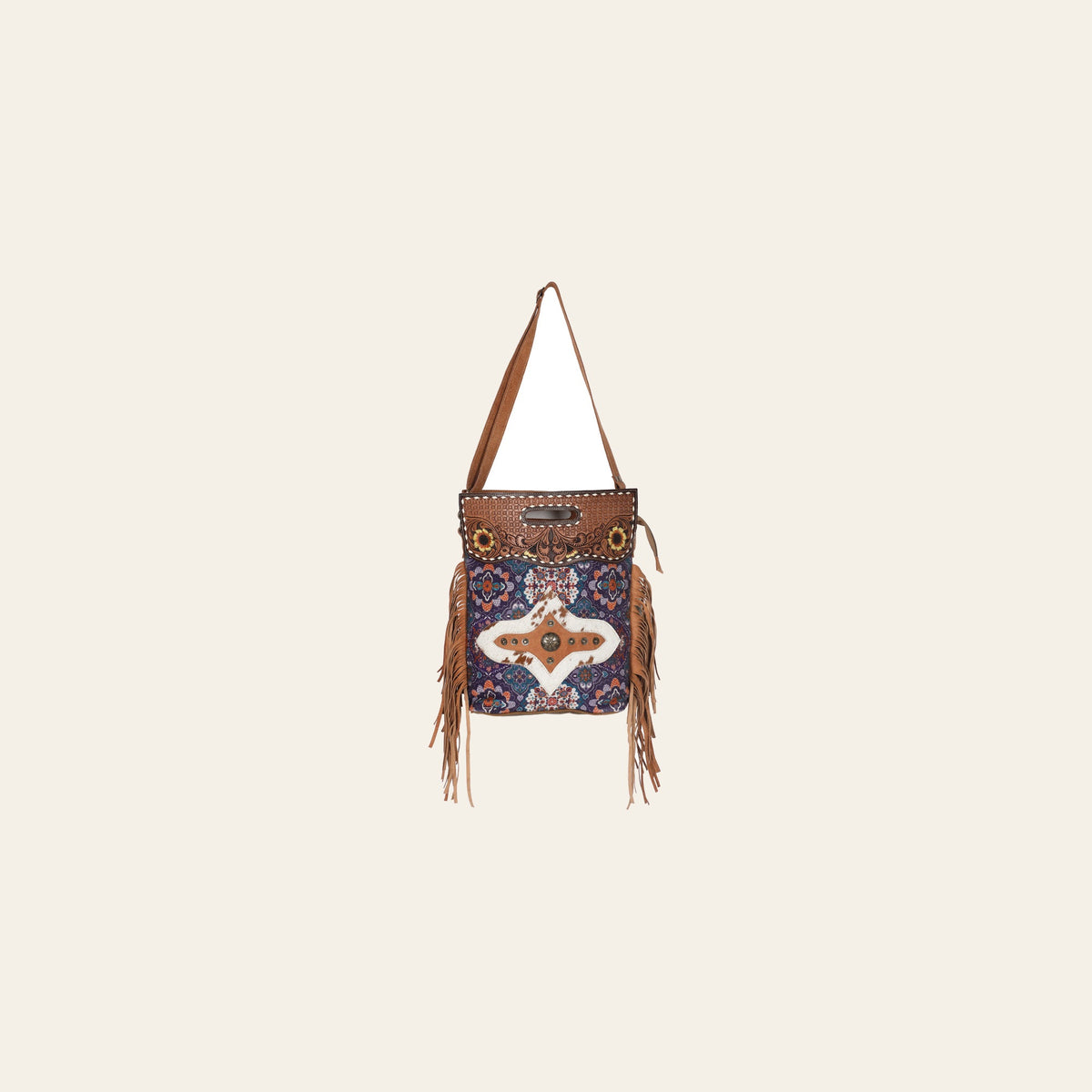 Ohlay Bags OHV208 Clutch Hand Tooled Upcycled Canvas Hair-On Genuine Leather Women Bag Western Handbag Purse