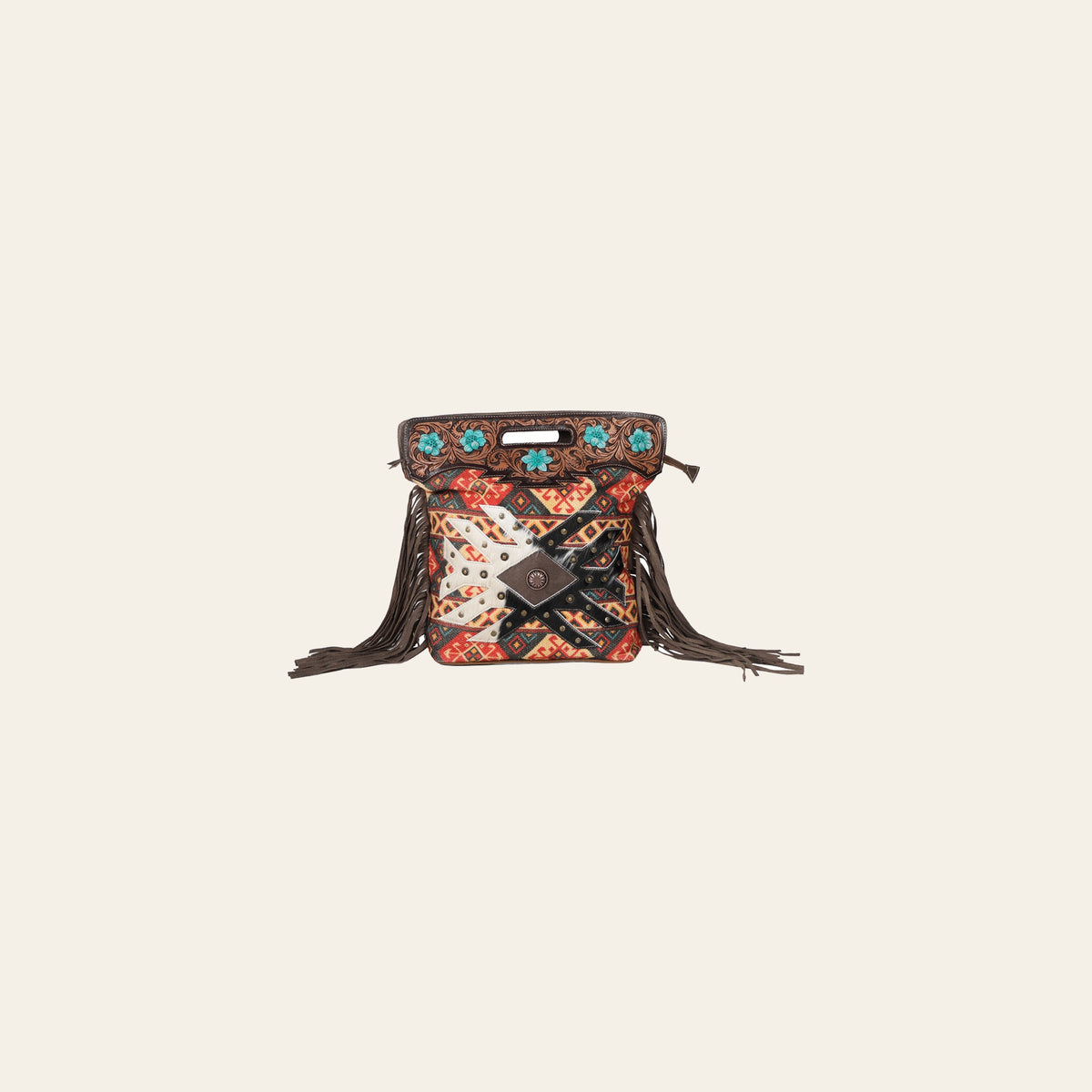 Ohlay Bags OHV210 Clutch Hand Tooled Upcycled Canvas Hair-On Genuine Leather Women Bag Western Handbag Purse
