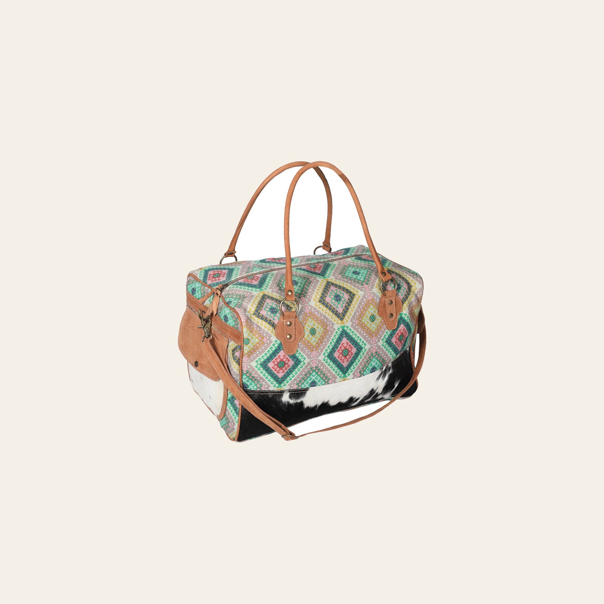 Ohlay Bags OHV221 Duffel Upcycled Wool Canvas Hair-On Genuine Leather Women Bag Western Handbag Purse