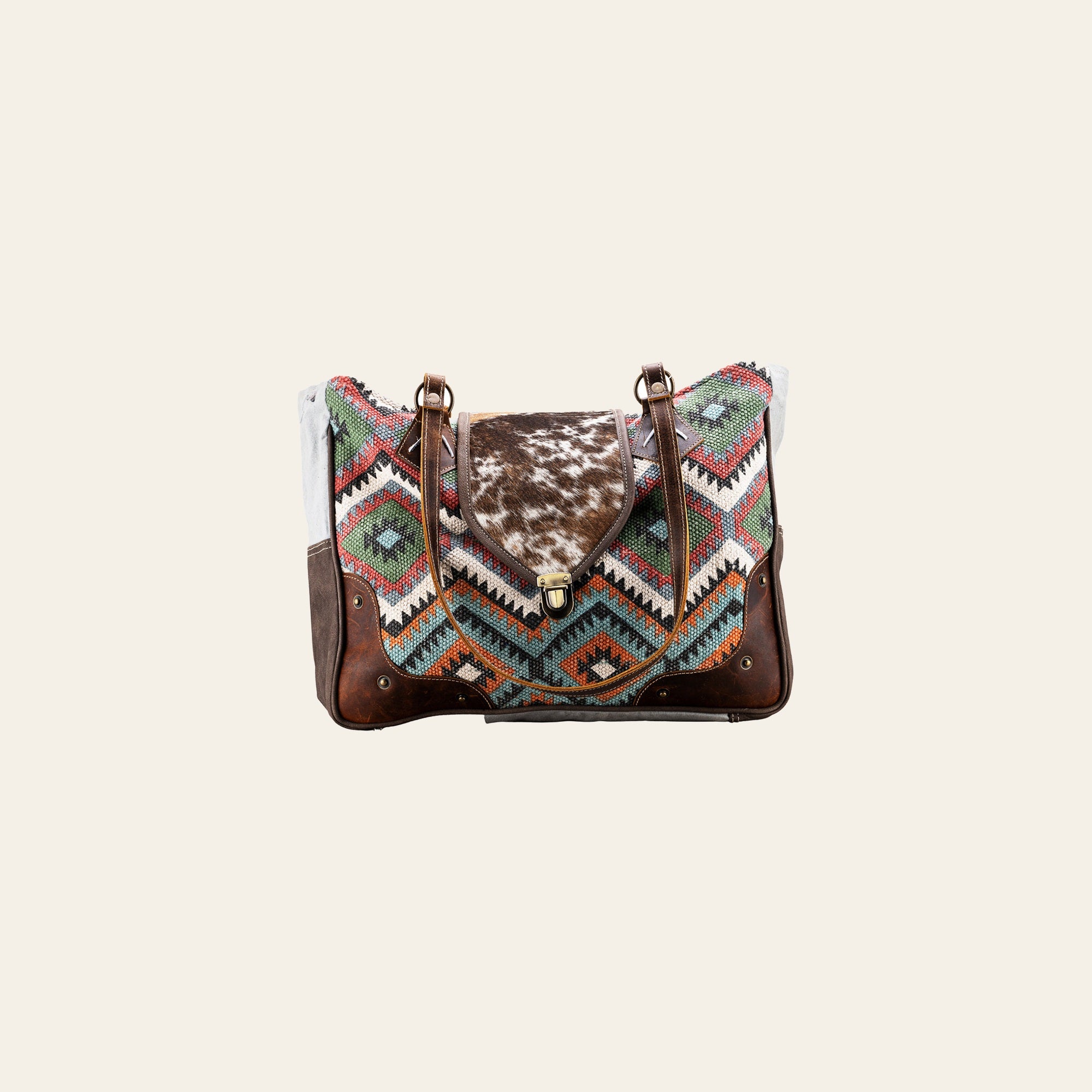 Ohlay Bags OHV226 Duffel Upcycled Wool Canvas Hair-On Genuine Leather Women Bag Western Handbag Purse