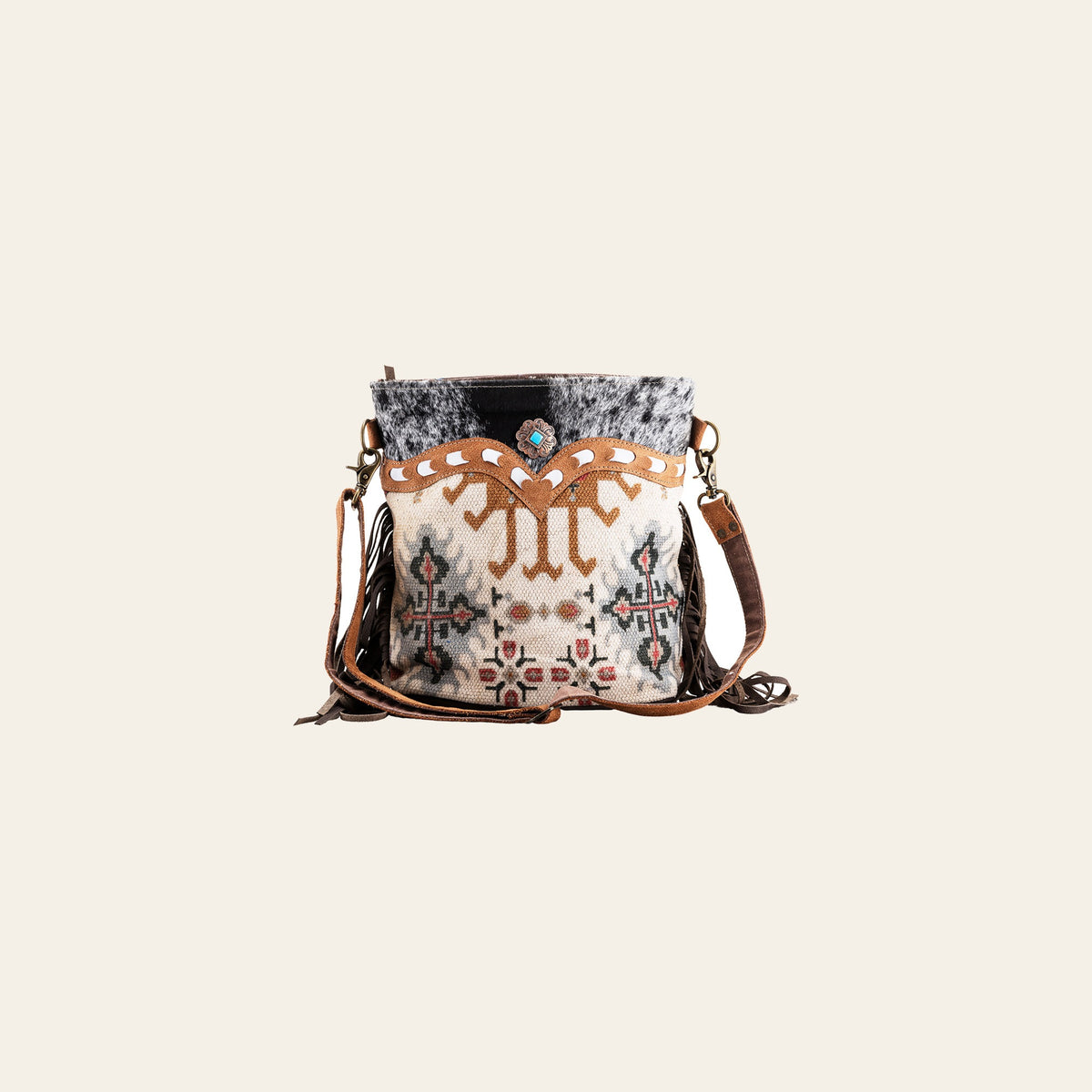 Ohlay Bags OHV228 Cross Body Ii Upcycled Wool Canvas Hair-On Genuine Leather Women Bag Western Handbag Purse