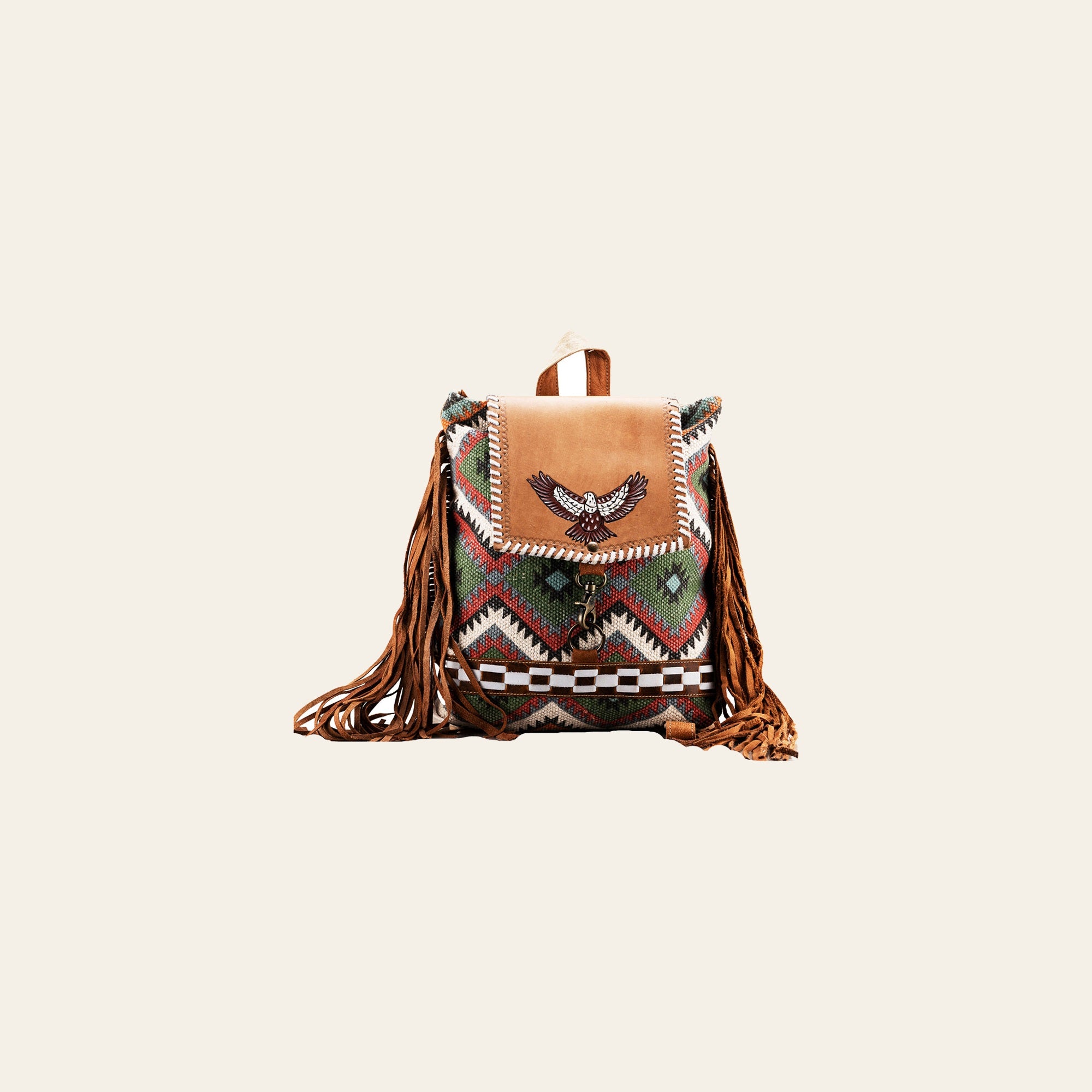 Ohlay Bags OHV235 Backpack Hand Tooled Upcycled Wool Genuine Leather Women Bag Western Handbag Purse