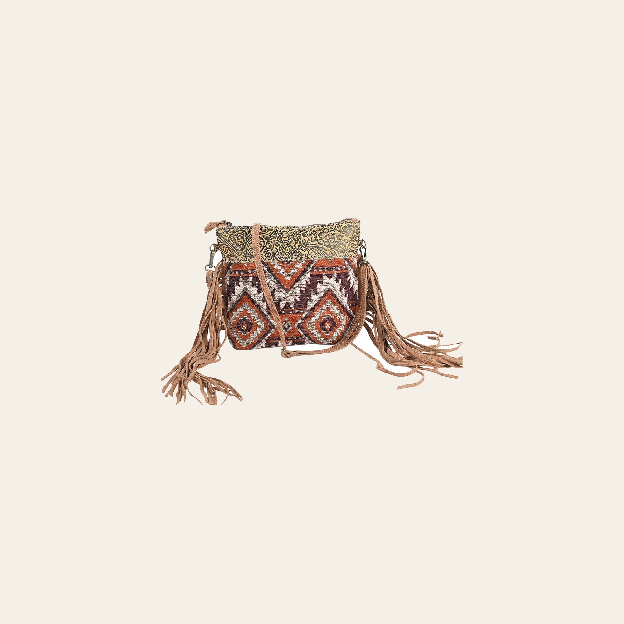 Ohlay Bags OHV364 Cross Body Ii Upcycled Wool Embossed Genuine Leather Women Bag Western Handbag Purse