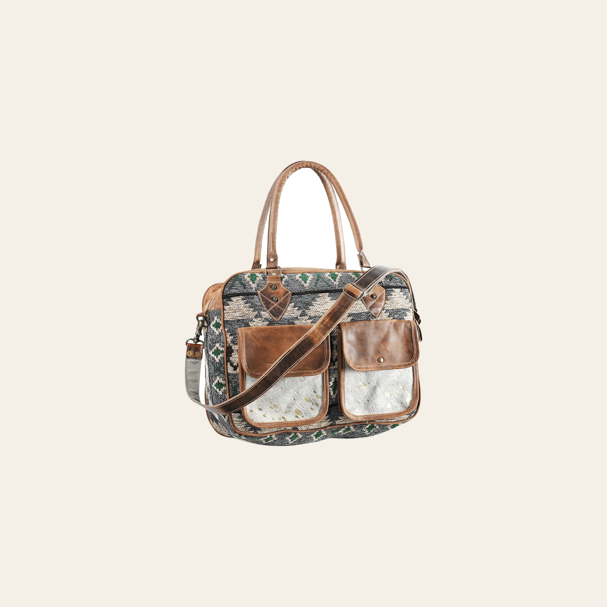 Ohlay Bags OHV386 Briefcase Upcycled Wool Canvas Hair-On Genuine Leather Women Bag Western Handbag