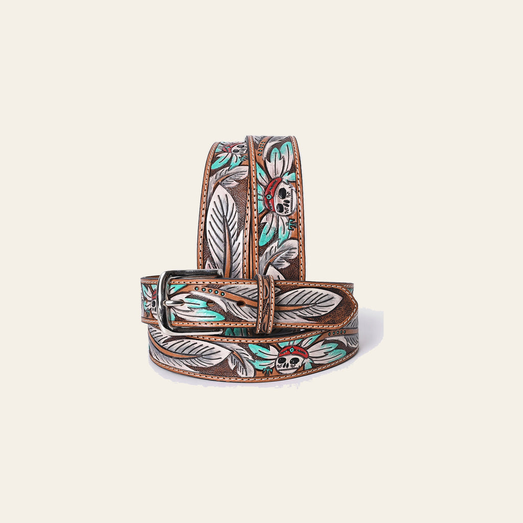 OHLAY Beautifully hand tooled Genuine American Leather Belt Men and Women Painted