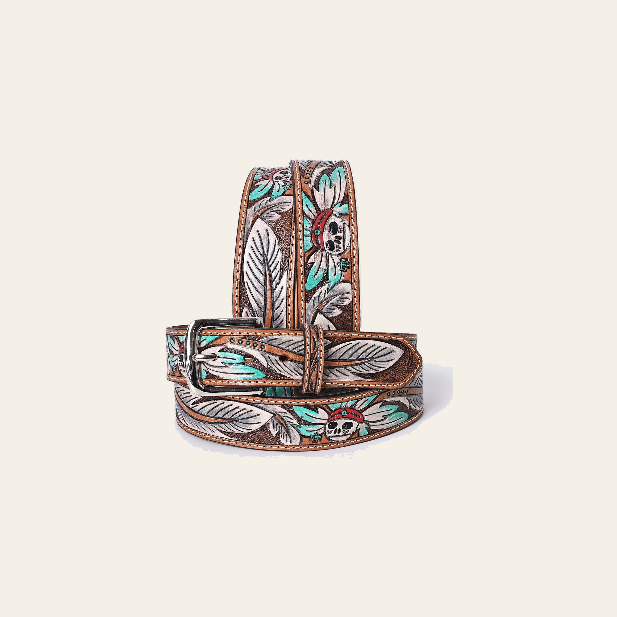 OHLAY Beautifully hand tooled Genuine American Leather Belt Men and Women Painted