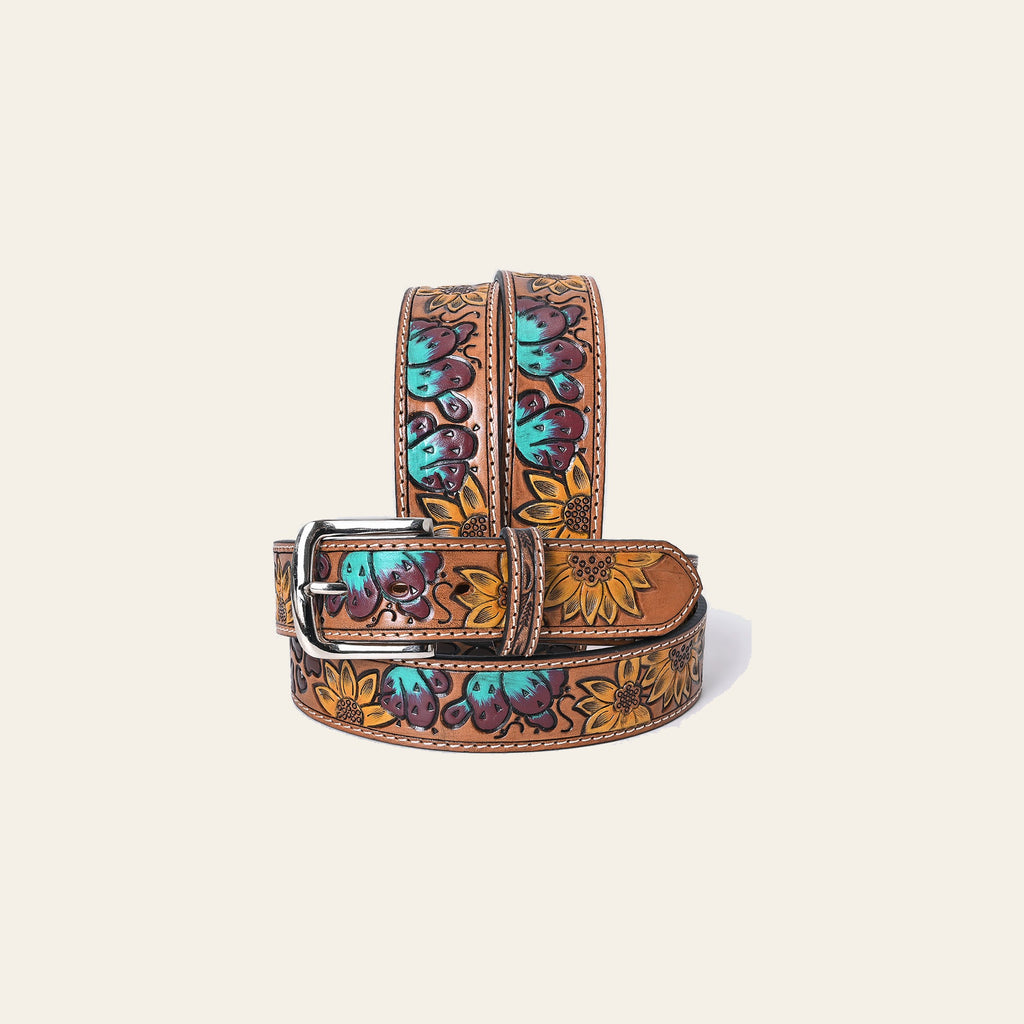 OHLAY Beautifully hand tooled Genuine American Leather Belt Men and Women Painted