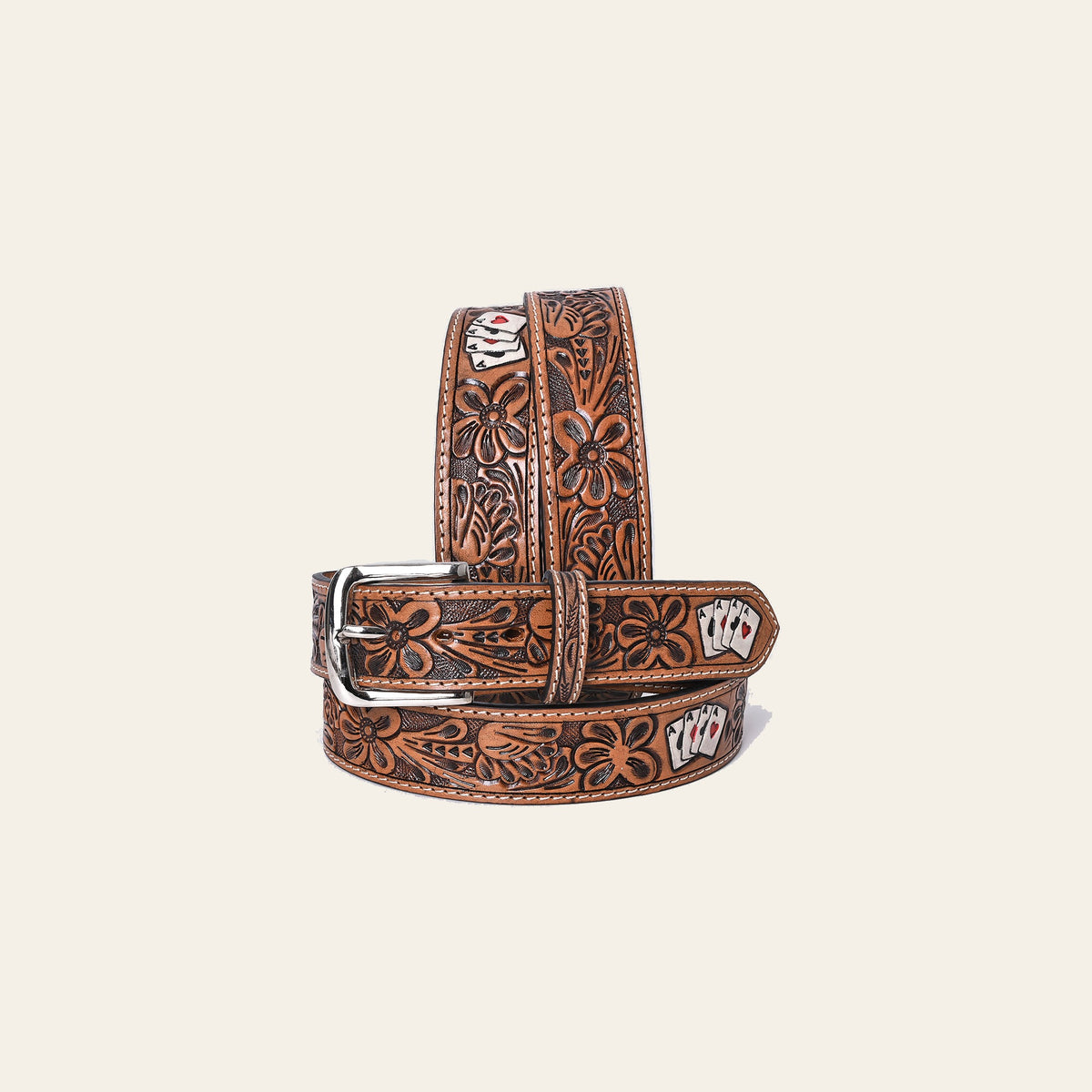 OHLAY Beautifully hand tooled Genuine American Leather Belt Men and Women