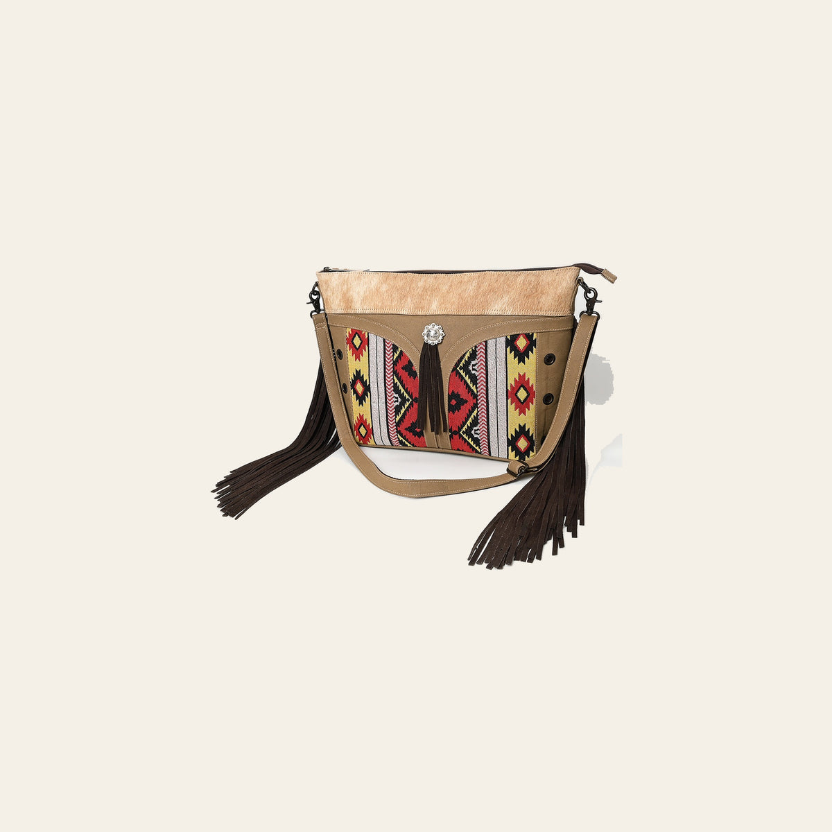 OHLAY Clutch Hair On Upcycled Canvas Genuine Leather Women Bag Western Handbag Purse