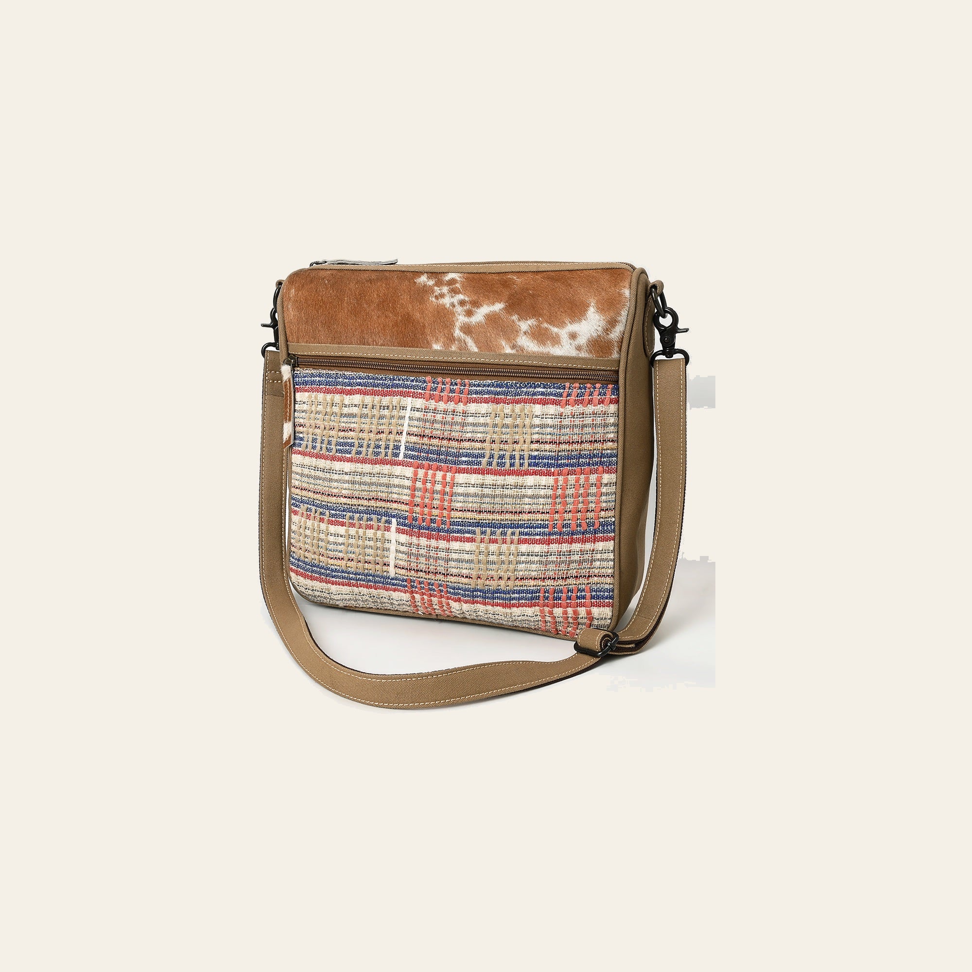 OHLAY Crossbody Hair On Upcycled Canvas Genuine Leather Women Bag Western Handbag Purse