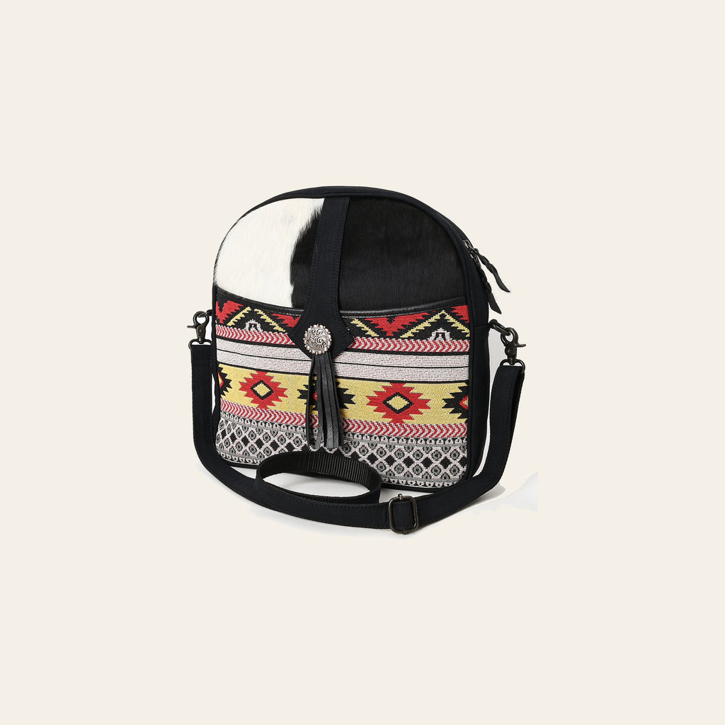OHLAY Cross Body Hair On Upcycled Canvas Genuine Leather Women Bag Western Handbag Purse