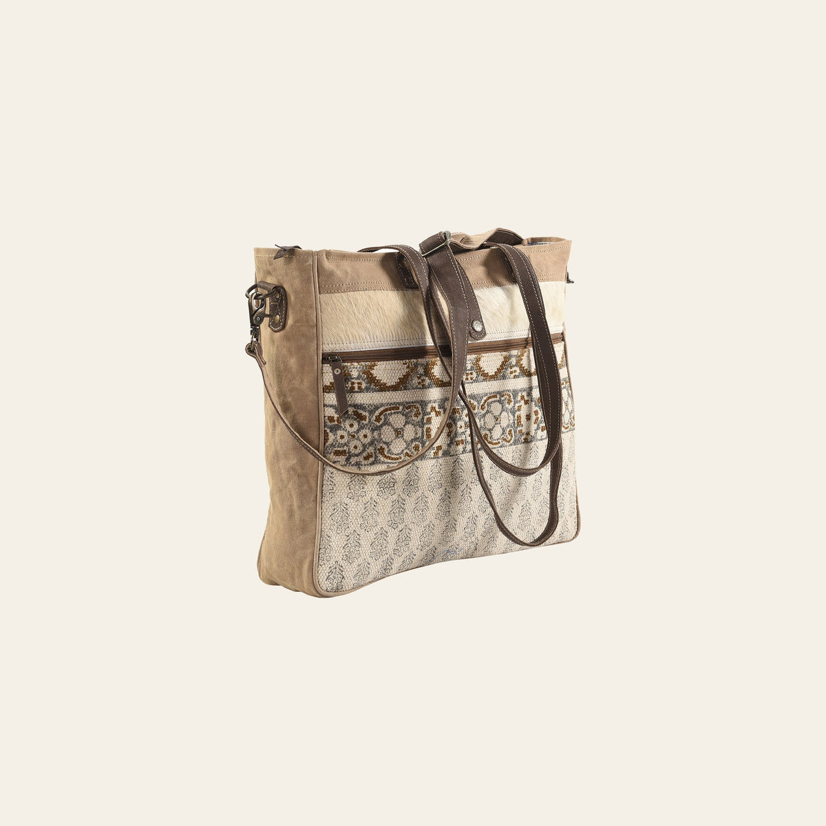 OHLAY KB185 TOTE Upcycled Wool Canvas Hair-on Genuine Leather women bag western handbag purse