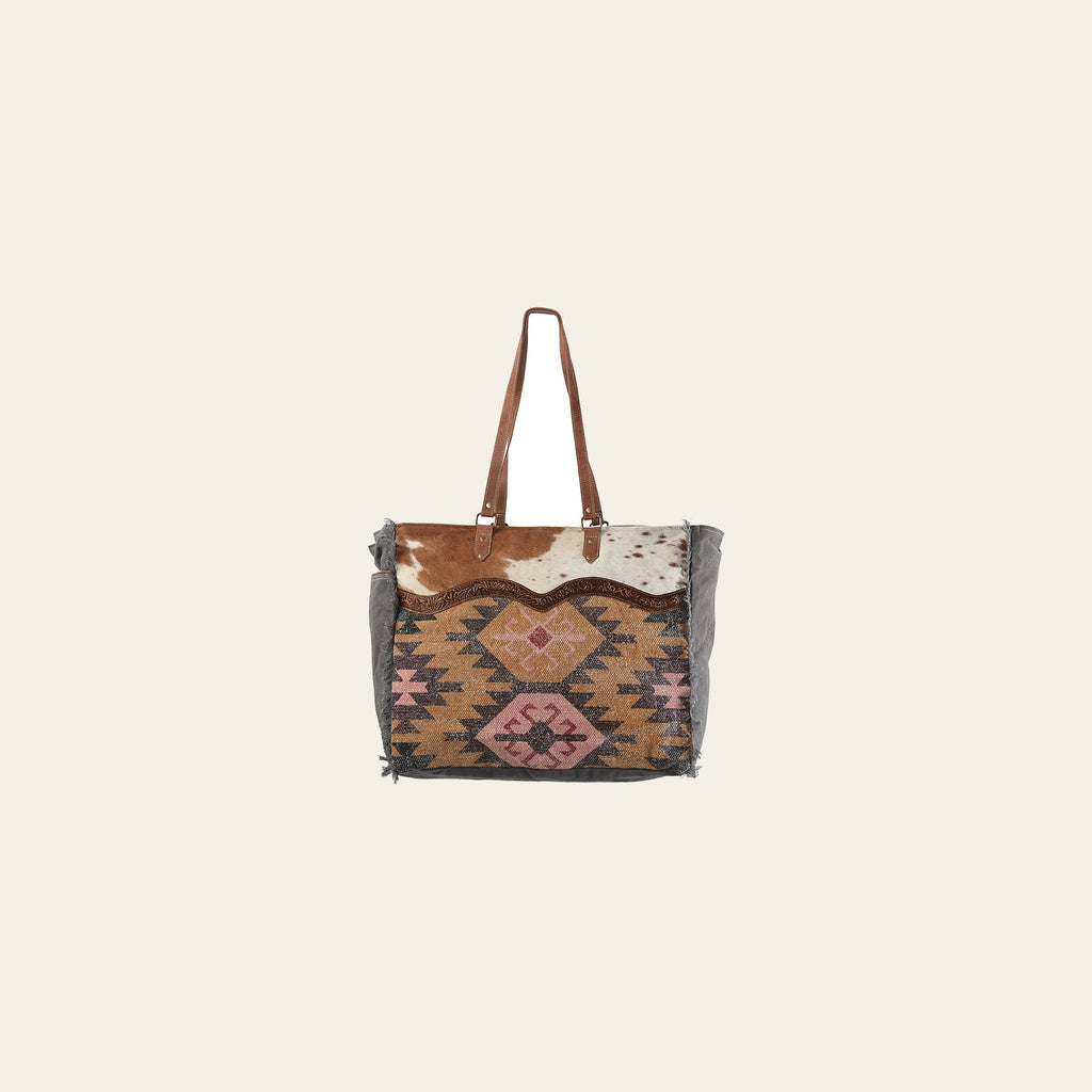 OHLAY KB231 TOTE Upcycled Wool Canvas Embossed Hair-on Genuine Leather women bag western handbag purse