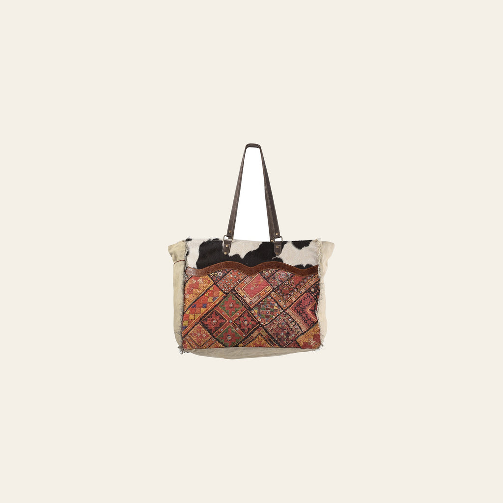 OHLAY KB232 TOTE Upcycled Wool Canvas Embossed Hair-on Genuine Leather women bag western handbag purse