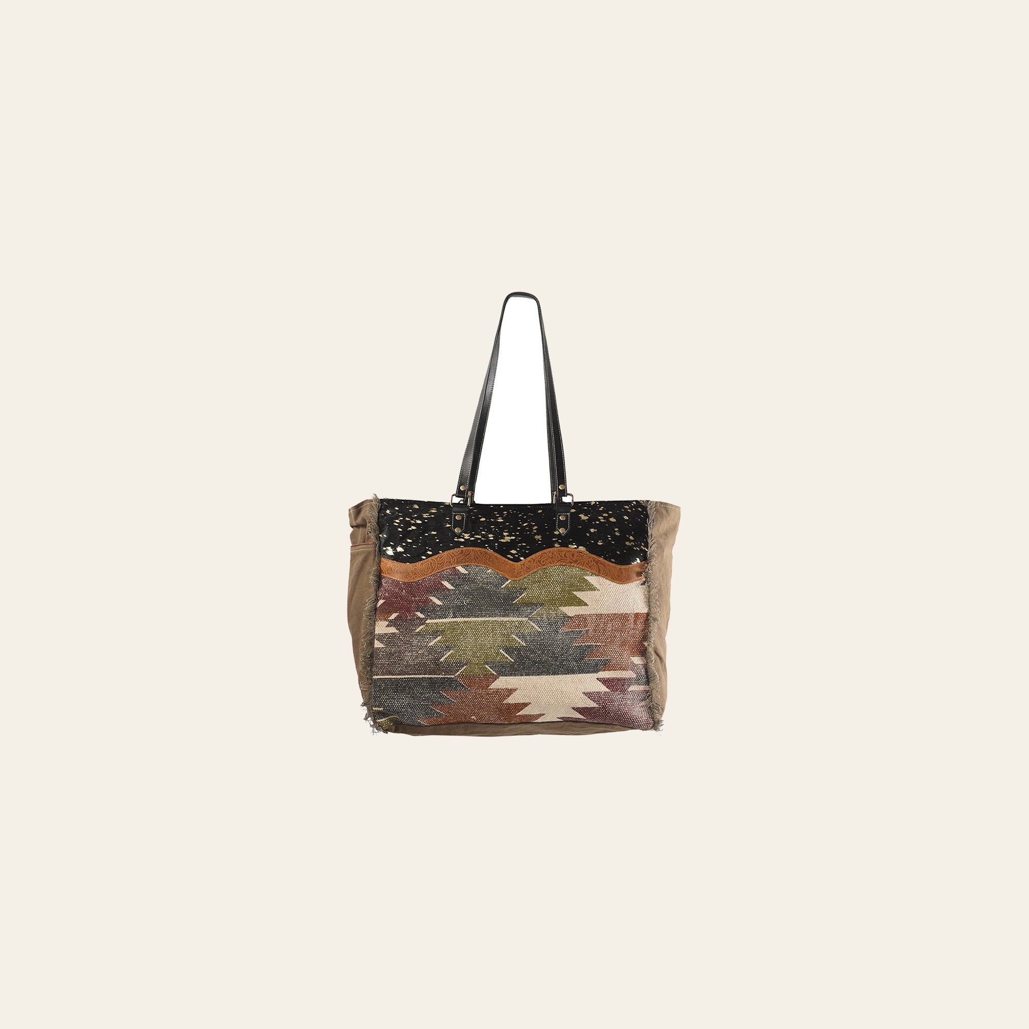 OHLAY KB233 TOTE Upcycled Wool Canvas Embossed Hair-on Genuine Leather women bag western handbag purse