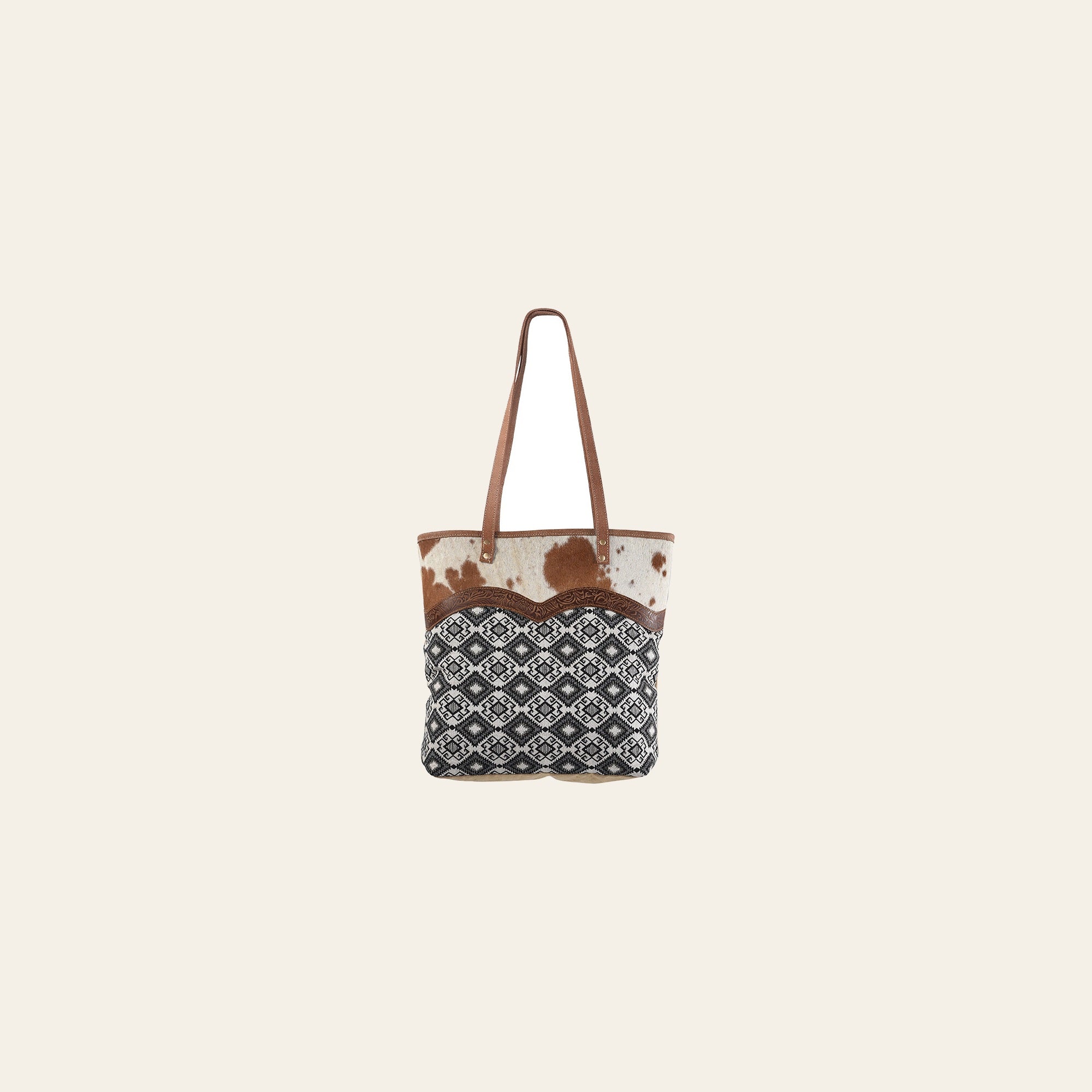 OHLAY KB281 TOTE Upcycled Wool Canvas Embossed Hair-on Genuine Leather women bag western handbag purse