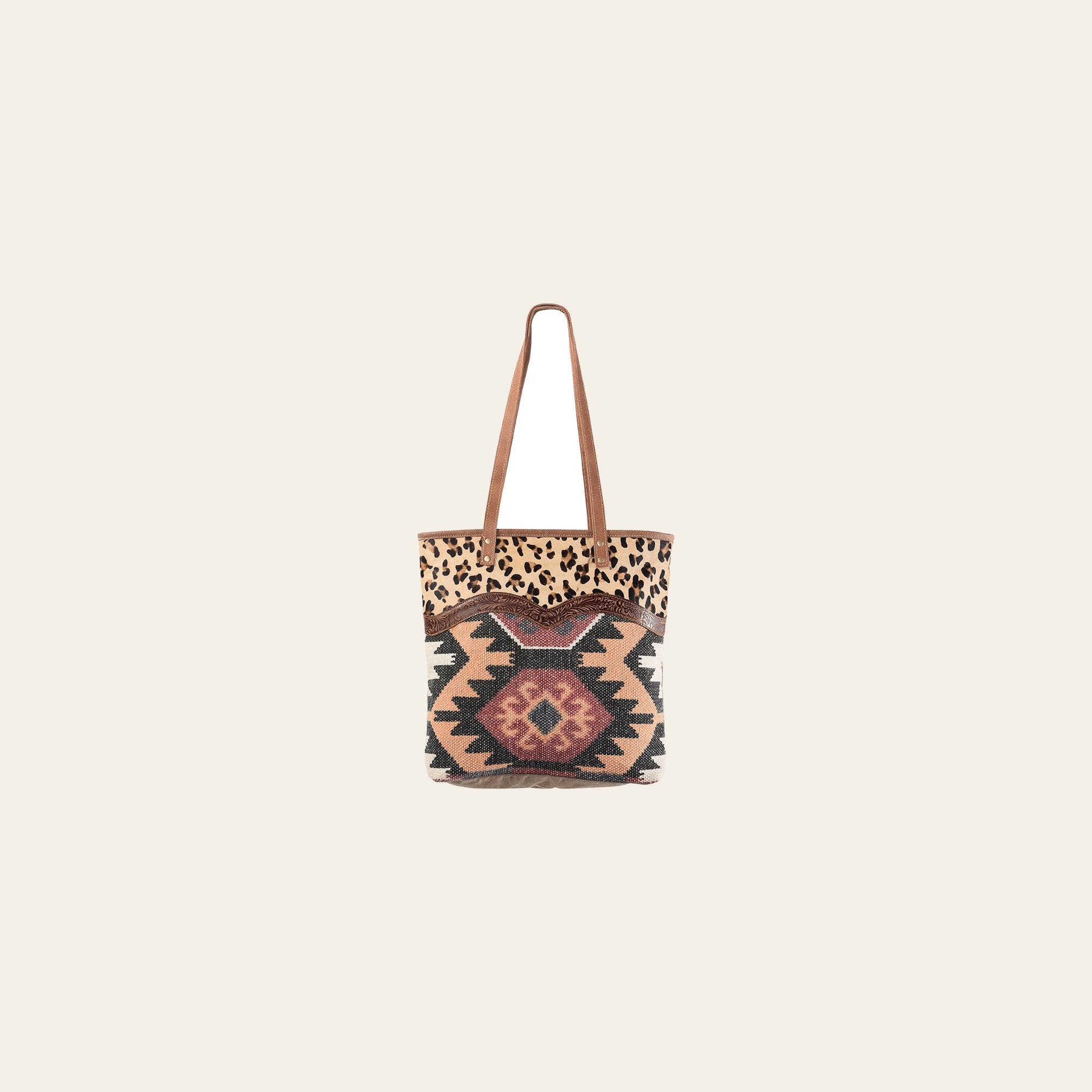 OHLAY KB282 TOTE Upcycled Wool Canvas Embossed Hair-on Genuine Leather women bag western handbag purse
