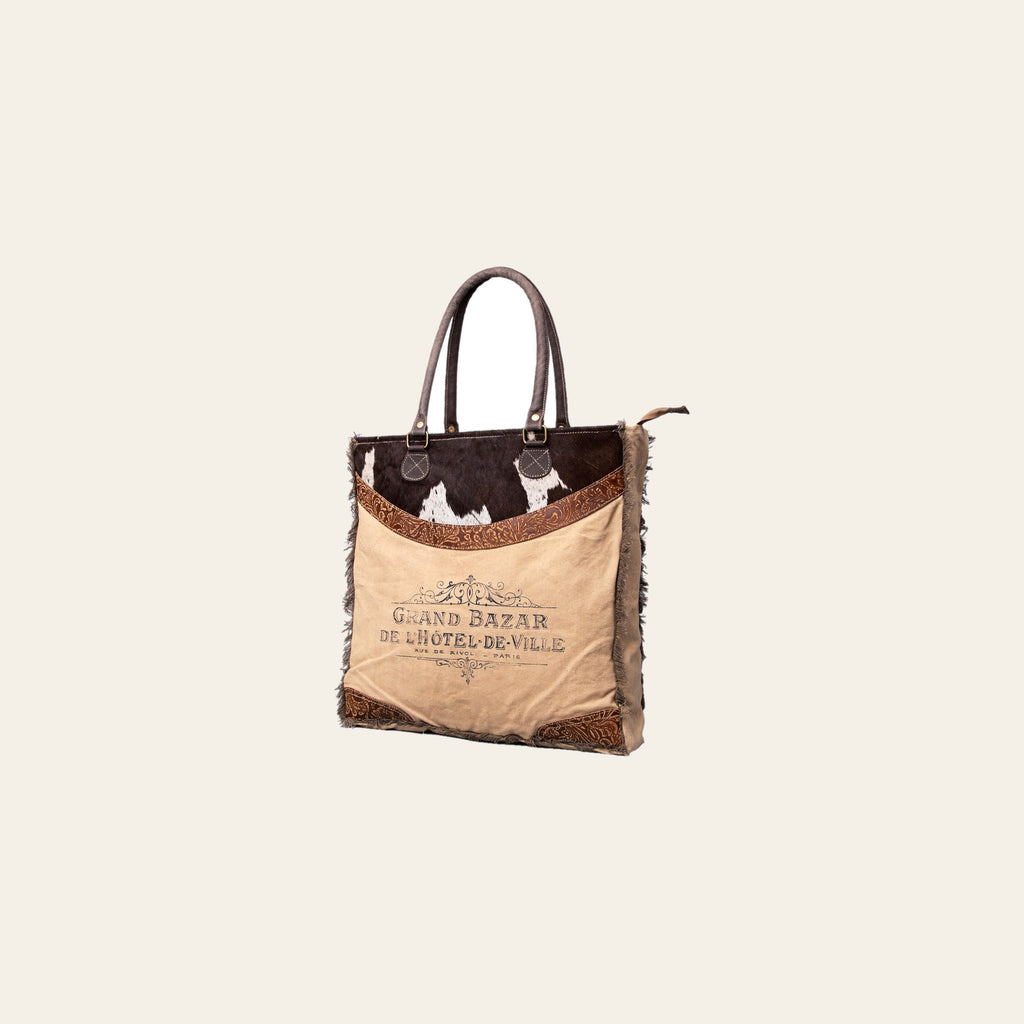 OHLAY KB518 TOTE Upcycled Canvas Hair-on Genuine Leather women bag western handbag purse