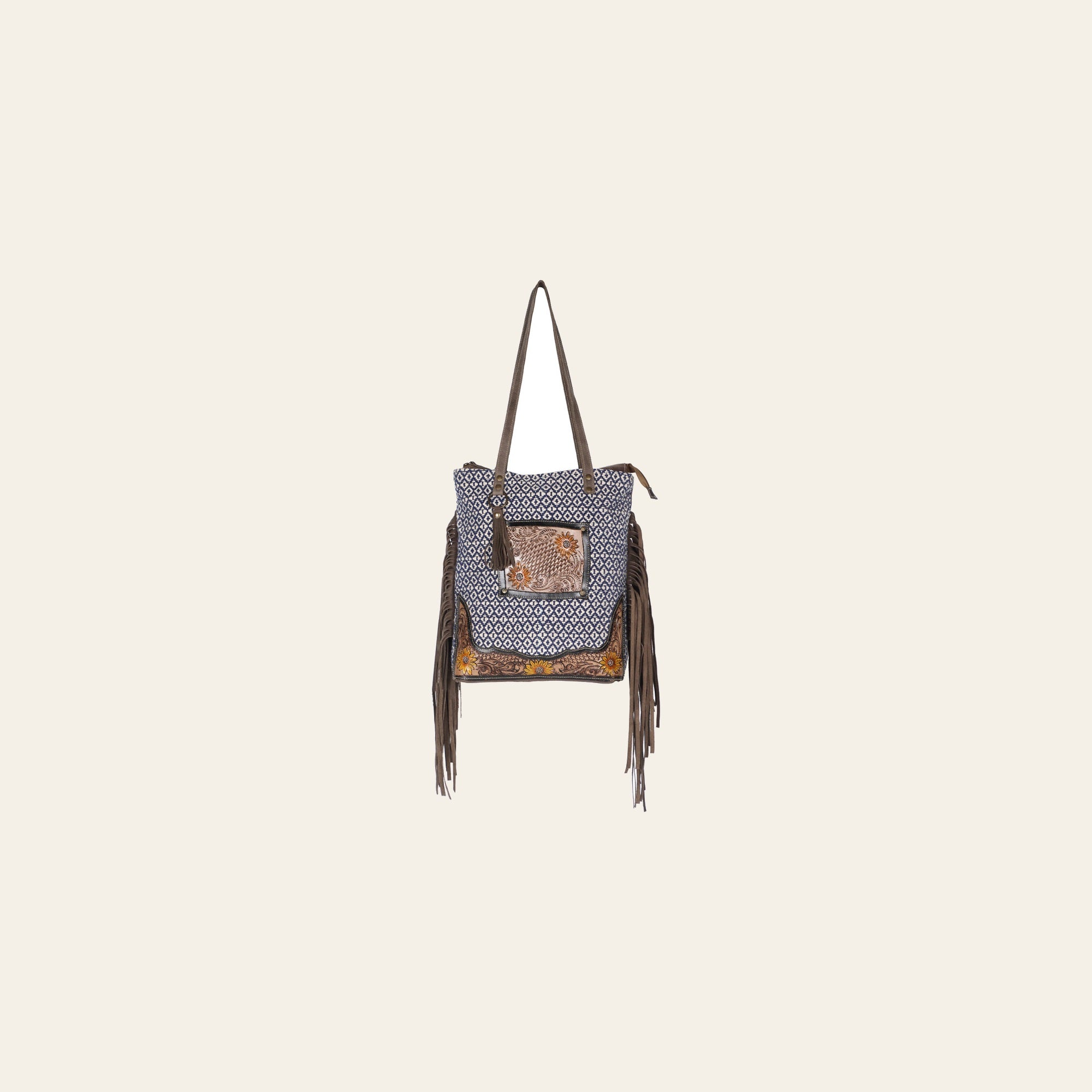 OHLAY KB595 TOTE Hand Tooled Upcycled Wool Canvas Genuine Leather women bag western handbag purse