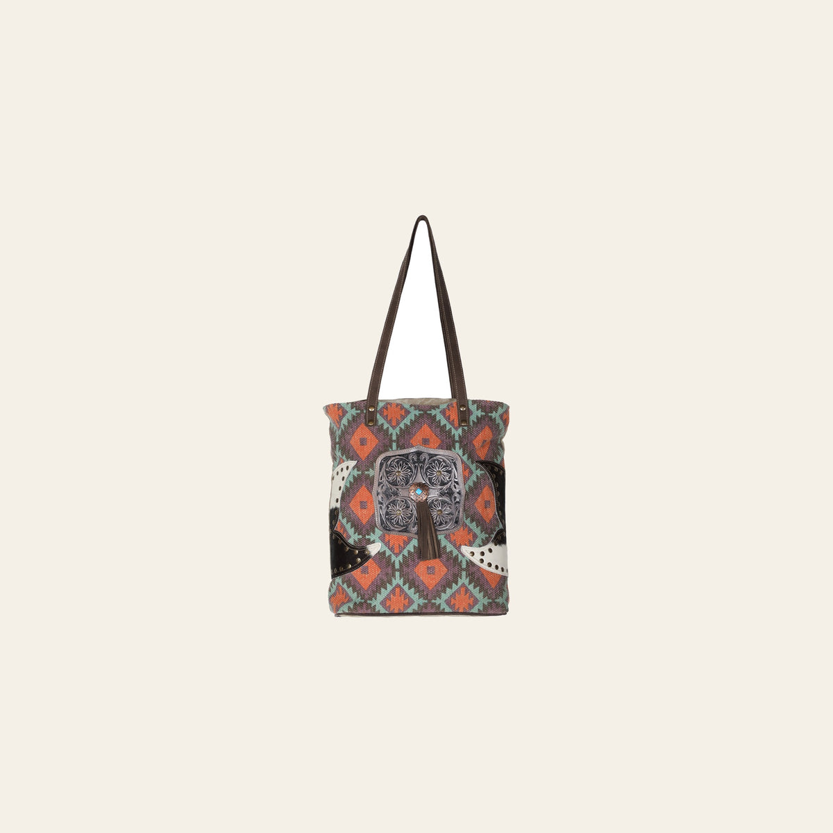 OHLAY KB610 TOTE Hand Tooled Upcycled Wool Canvas Hair-on Genuine Leather women bag western handbag purse