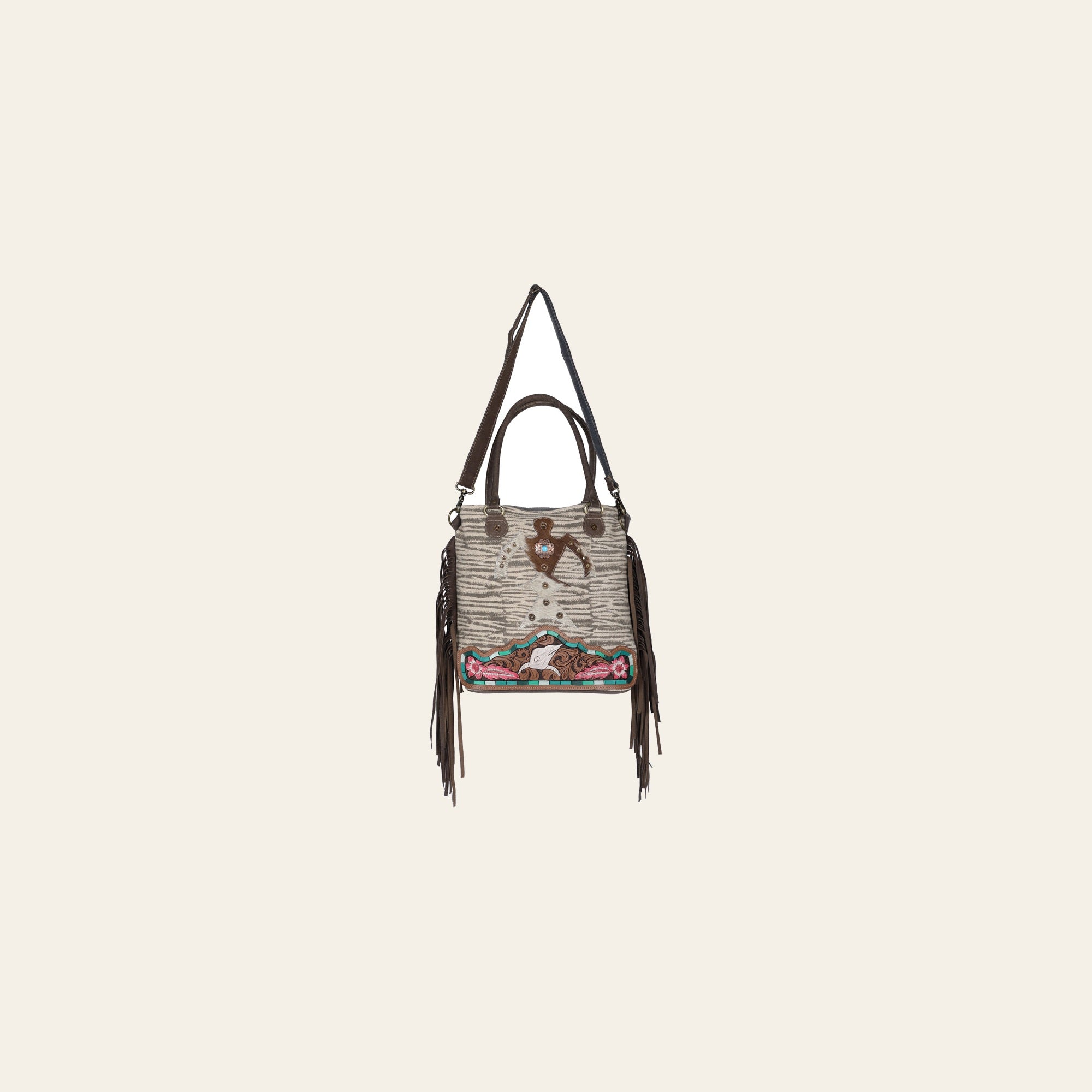 OHLAY KB635 TOTE Hand Tooled Upcycled Wool Hair-on Genuine Leather women bag western handbag purse