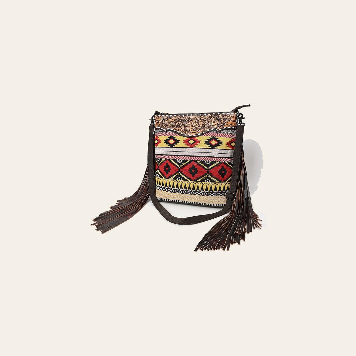 OHLAY Large Crossbody Hand Tooled Upcycled Canvas Genuine Leather Women Bag Western Handbag Purse