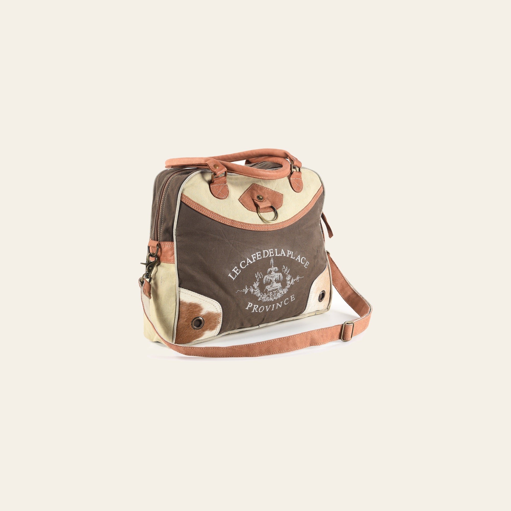 OHLAY Messenger Upcycled Canvas Hair-On Genuine Leather Women Bag Western Handbag Purse | Womens Handbags Belt for Summer