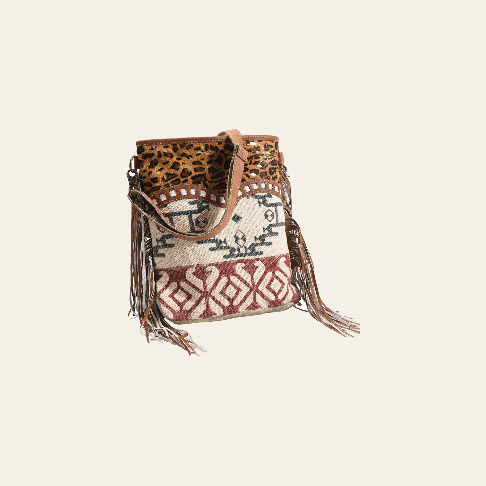OHLAY Large Crossbody Upcycled Wool Canvas Hair-On Genuine Leather Women's Bag Western Handbag Purse Womens Handbags Purses