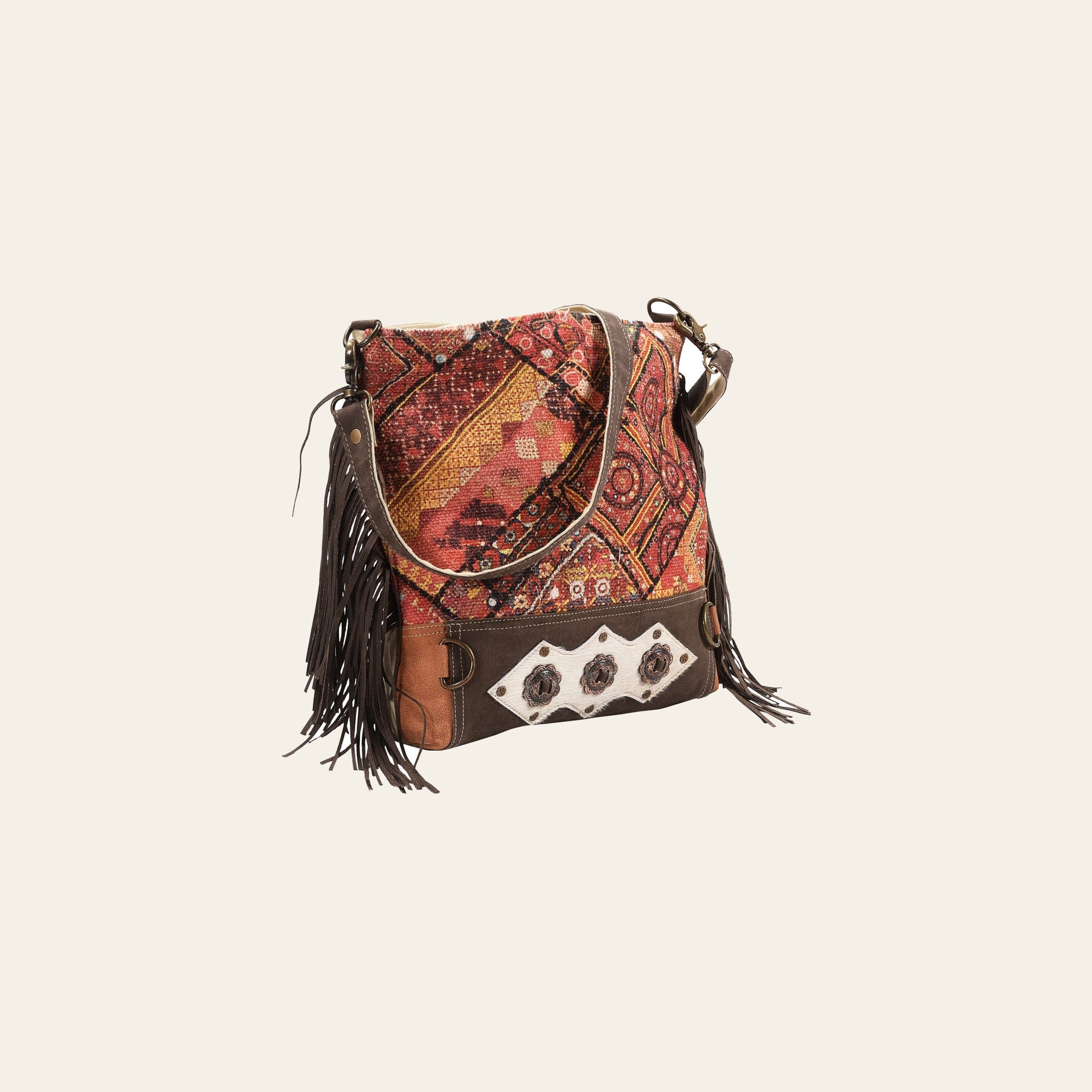 OHLAY Large Crossbody Upcycled Wool Canvas Hair-On Genuine Leather Women's Bag Western Handbag Purse Womens Handbags Purses